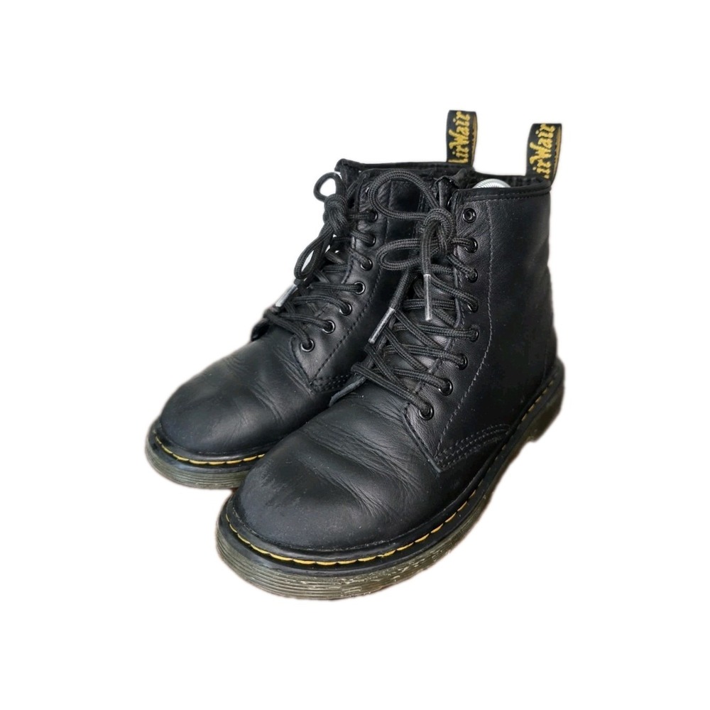 Dr Martens 1460 J Black Leather Combat Boots Youth US 2 EU 33 Side Zip
